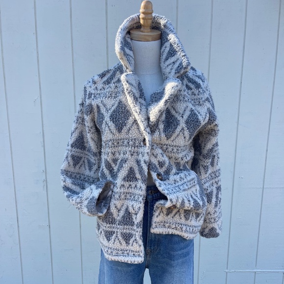 Billabong Blue and White Sherpa Blazer Size Large - Picture 1 of 11